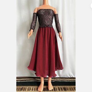 Maroon Lace Top, sleeves & Burgundy Skirt for My Size Barbie Doll 36" New